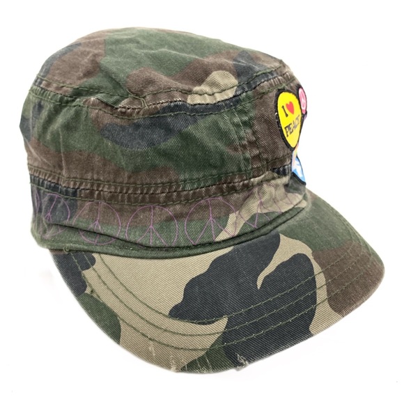 Camo Girls Cap Hat Flex Stretch Peace Love Button Patches - Picture 8 of 8